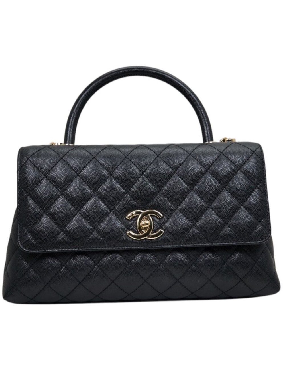 Chanel Large Flap Bag With Top Handle in Black Calfskin Leather